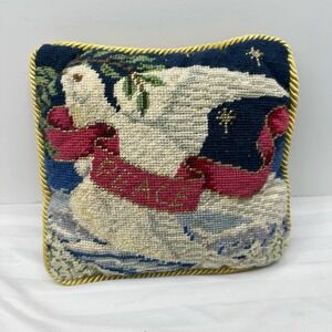 Vintage Smaller Needlepoint Christmas Pillow‎ 9 X 9" Peace Dove